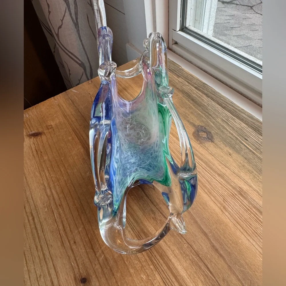 Murano Free Form Art Glass Blue and Pink